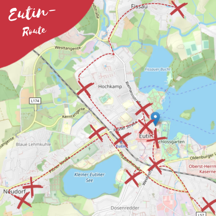 Karte mit roten Kreuzen auf Straßen in Eutin
